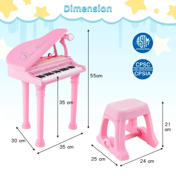 Toetsenbord voor kinderen 31 toetsen met kruk elektronisch pianotoetsenbord met microfoon led leer modus speelgoedpiano (roze) 2