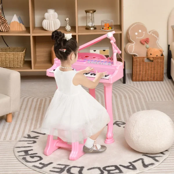 Toetsenbord voor kinderen 31 toetsen met kruk elektronisch pianotoetsenbord met microfoon led leer modus speelgoedpiano (roze) 7