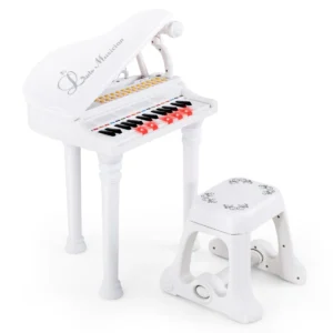 Toetsenbord voor kinderen 31 toetsen met kruk elektronisch pianotoetsenbord met microfoon led leer modus speelgoedpiano (wit) 1
