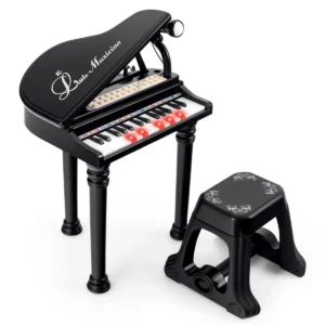 Toetsenbord voor kinderen 31 toetsen met kruk elektronisch pianotoetsenbord met microfoon led leer modus speelgoedpiano (zwart) 1