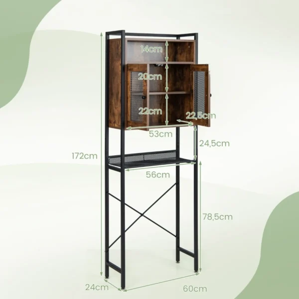 Toiletkast vrijstaand badkamerrek met dubbele deur wasmachinerek toiletrek wc kast bovenkast verstelbare plankplaat 60 x 24 x 172 cm 2