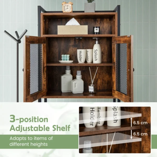 Toiletkast vrijstaand badkamerrek met dubbele deur wasmachinerek toiletrek wc kast bovenkast verstelbare plankplaat 60 x 24 x 172 cm 4