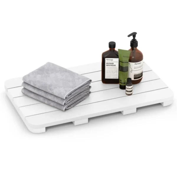 Toiletmat van hips hout design badmat bestand tegen een belasting tot 150 kg antislip badmat waterdichte saunamat/binnen/buiten wit 1