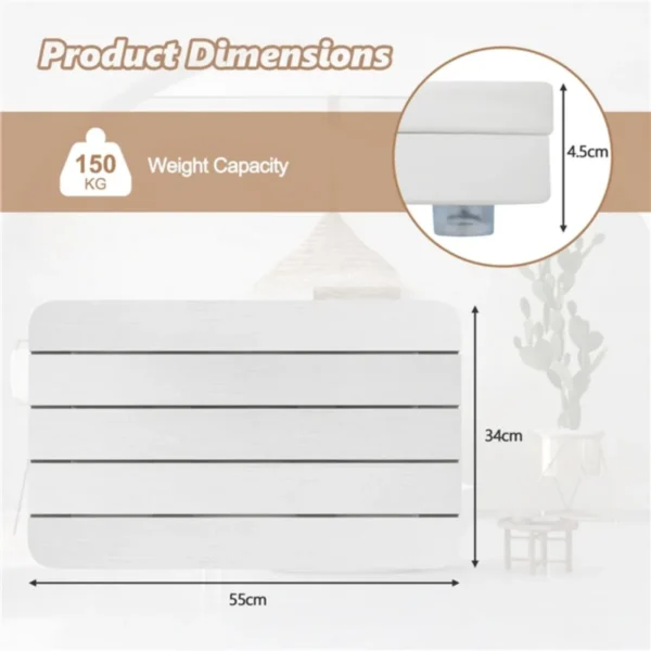 Toiletmat van hips hout design badmat bestand tegen een belasting tot 150 kg antislip badmat waterdichte saunamat/binnen/buiten wit 3