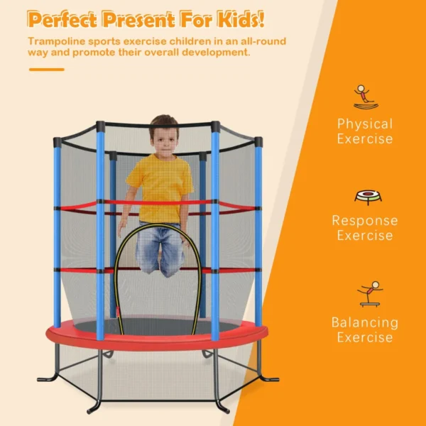 Trampoline voor kinderen kleuter trampoline met veilige bescherming net en spring pad binnen en buiten recreatieve trampoline blauw 7