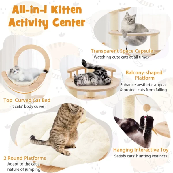 Transformeerbare klimrek voor katten grote 4 in 1 houten krabpaal met ruimtecapsule nest sisalpaal gewatteerd platform 3