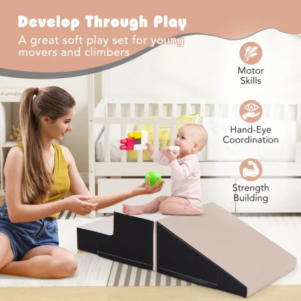 Trap en glijbaan voor baby's en peuters zachte speelset voor kinderen zachte schuimblokken voor actief binnenshuis spelen beige+grijs 4