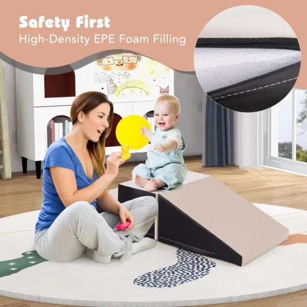 Trap en glijbaan voor baby's en peuters zachte speelset voor kinderen zachte schuimblokken voor actief binnenshuis spelen beige+grijs 5