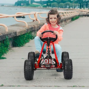Trapkar 4 wiel aandrijving met pedalen en verstelbare stoel handrem en antislip wielen buiten rijdende trapauto voor jongens en meisjes rood 1