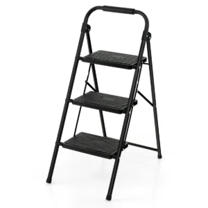Trapladder met 3 treden vouwladder ladder met antislip leuning en platform metalen huishoudladder zwart 1