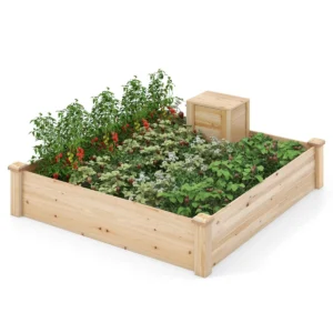 Tuinbed met open bodem houten plantensetmet compostbak voor groenten bloemen vierkant plantbed voor tuin moestuin 124x124x25,5cm 1