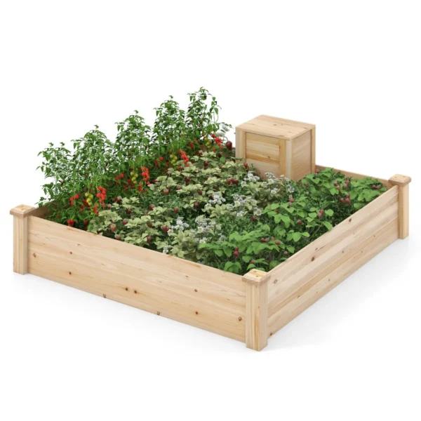 Tuinbed met open bodem houten plantensetmet compostbak voor groenten bloemen vierkant plantbed voor tuin moestuin 124x124x25,5cm 1