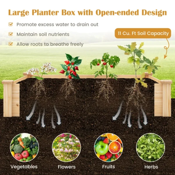 Tuinbed met open bodem houten plantensetmet compostbak voor groenten bloemen vierkant plantbed voor tuin moestuin 124x124x25,5cm 5