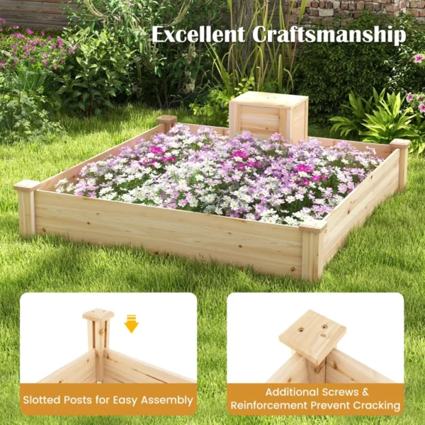 Tuinbed met open bodem houten plantensetmet compostbak voor groenten bloemen vierkant plantbed voor tuin moestuin 124x124x25,5cm 7