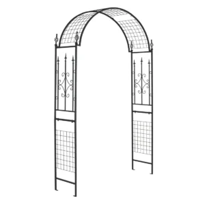 Tuinboog met trellis metalen poortboog met klassieke decoraties & 4 grondpennen plantensteun in boogvorm achtergronddecoratie 1