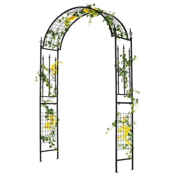 Tuinboog met trellis metalen poortboog met klassieke decoraties & 4 grondpennen plantensteun in boogvorm achtergronddecoratie 2