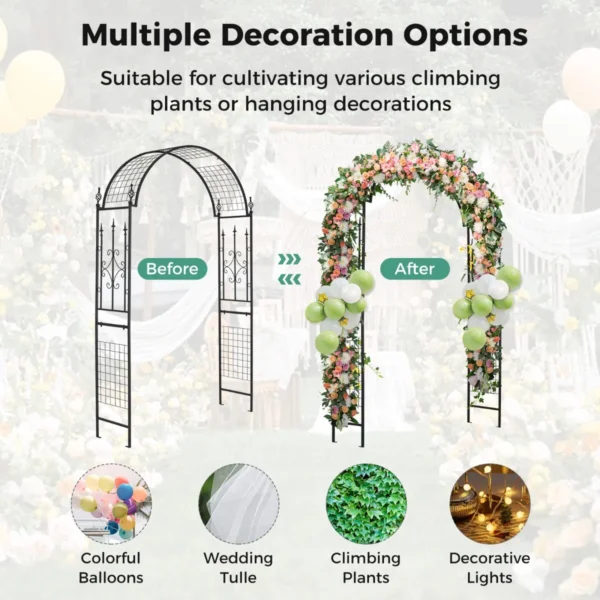 Tuinboog met trellis metalen poortboog met klassieke decoraties & 4 grondpennen plantensteun in boogvorm achtergronddecoratie 5