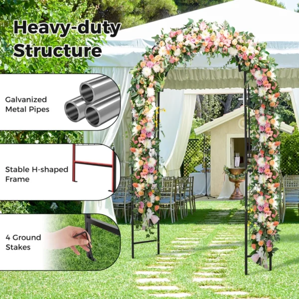 Tuinboog met trellis metalen poortboog met klassieke decoraties & 4 grondpennen plantensteun in boogvorm achtergronddecoratie 6