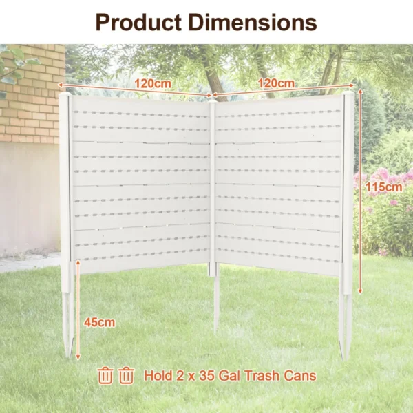 Tuinhek hek met palen & beschermkappen 115 cm hoog privacyhek van hdpe vrijstaand decoratief hek voor tuin terras wit 4