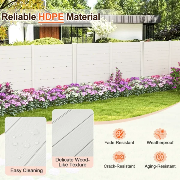 Tuinhek hek met palen & beschermkappen 115 cm hoog privacyhek van hdpe vrijstaand decoratief hek voor tuin terras wit 5