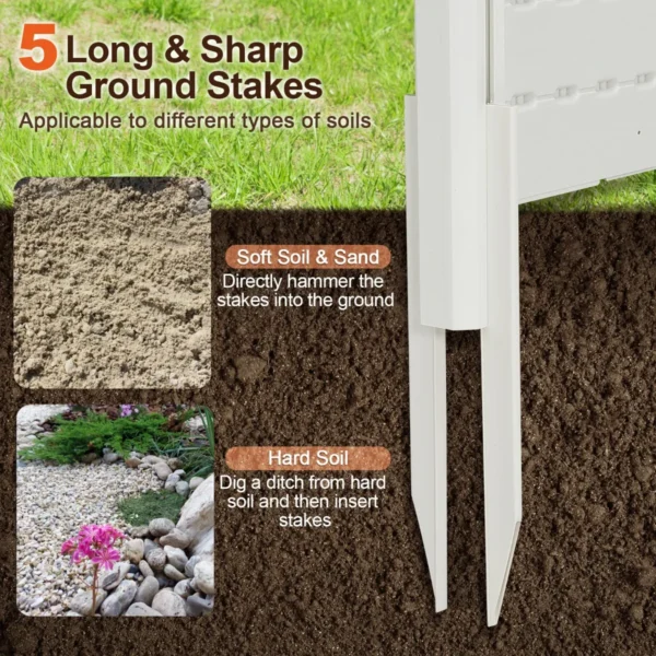 Tuinhek hek met palen & beschermkappen 115 cm hoog privacyhek van hdpe vrijstaand decoratief hek voor tuin terras wit 6