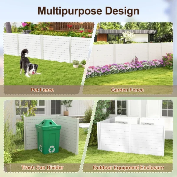 Tuinhek hek met palen & beschermkappen 115 cm hoog privacyhek van hdpe vrijstaand decoratief hek voor tuin terras wit 7