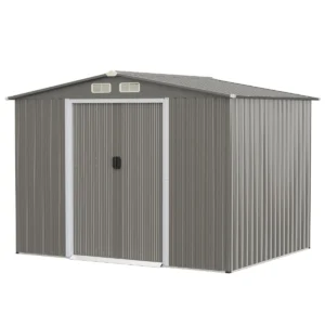 Tuinhuisje met fundering verzinkt stalen gereedschapsschuurtje met dubbele deuren & oprit metalen buitenhuisje 260x207x180cm (grijs) 1