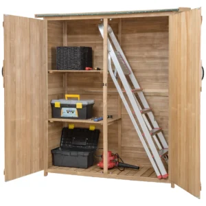Tuinkast van hout gereedschapsschuur weerbestendig tuinhuis houten schuur met zadeldak tuinkast 140 x 50 x 162 cm 1