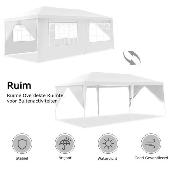 Tuinpaviljoen feesttent met 4 uitneembare zijwanden paviljoen biertent uv bescherming tuintent 3 x 6m wit 3
