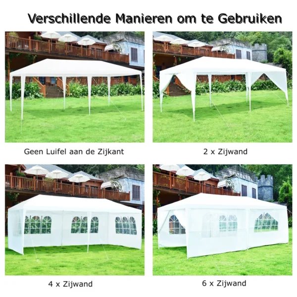 Tuinpaviljoen feesttent met 4 uitneembare zijwanden paviljoen biertent uv bescherming tuintent 3 x 6m wit 4