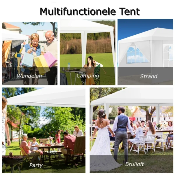 Tuinpaviljoen feesttent met 4 uitneembare zijwanden paviljoen biertent uv bescherming tuintent 3 x 6m wit 6