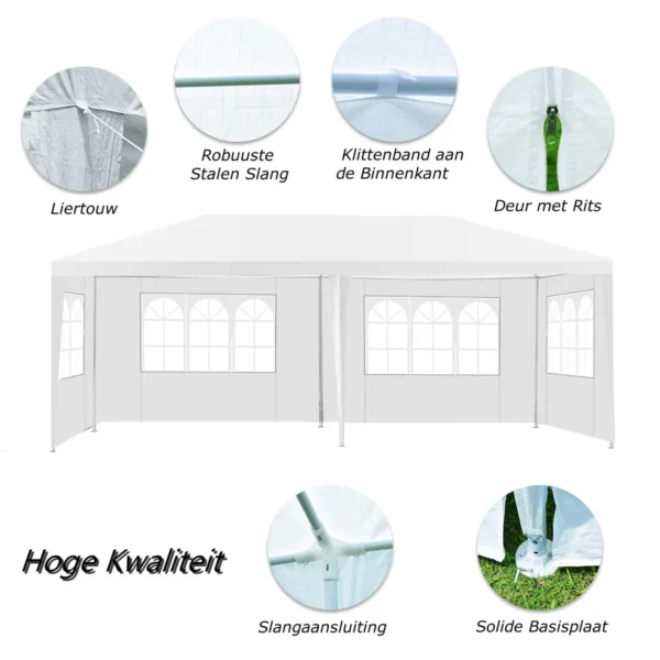 Tuinpaviljoen feesttent met 4 uitneembare zijwanden paviljoen biertent uv bescherming tuintent 3 x 6m wit 7