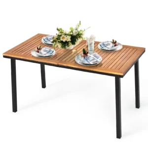 Tuintafel eettafel met parasolgat houten tafel terrastafel acaciahout 140 x 75 x 76 cm naturel 1
