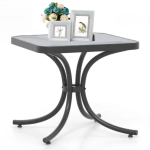 Tuintafel met blad van gehard glas 50 cm buitentafel met stevig metalen frame vierkante terrasbijzettafel binnen en buitentafel 1
