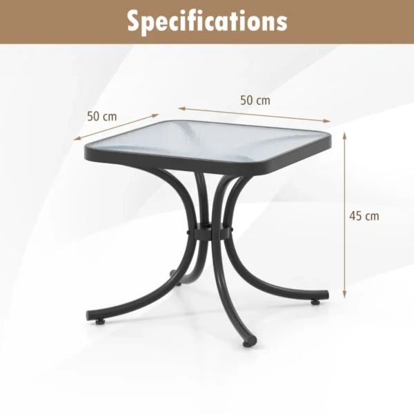 Tuintafel met blad van gehard glas 50 cm buitentafel met stevig metalen frame vierkante terrasbijzettafel binnen en buitentafel 3