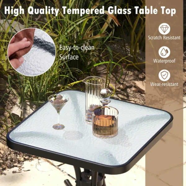 Tuintafel met blad van gehard glas 50 cm buitentafel met stevig metalen frame vierkante terrasbijzettafel binnen en buitentafel 5