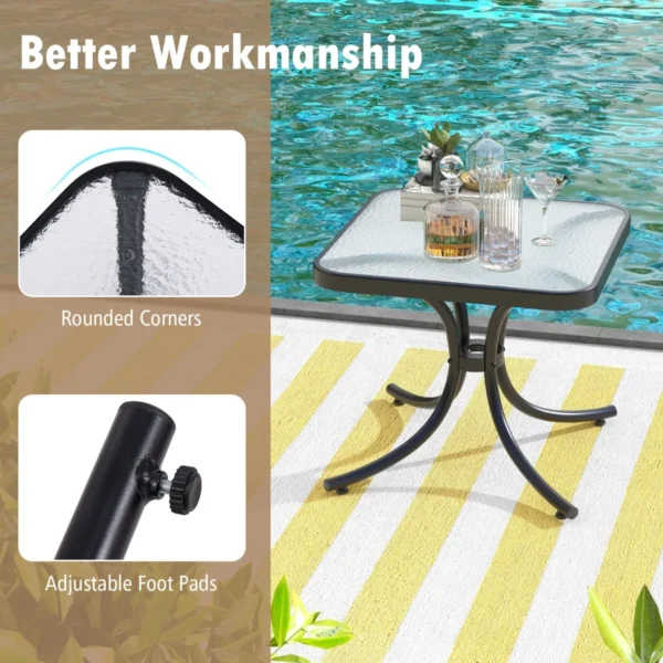 Tuintafel met blad van gehard glas 50 cm buitentafel met stevig metalen frame vierkante terrasbijzettafel binnen en buitentafel 7