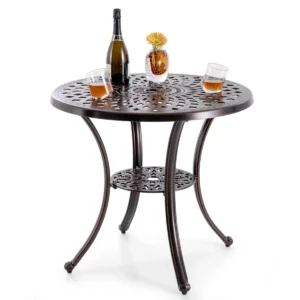 Tuintafel met parasolgat en onderste plank ronde balkontafel van gegoten aluminium weerbestendige terrastafel voor tuin balkon terras 1
