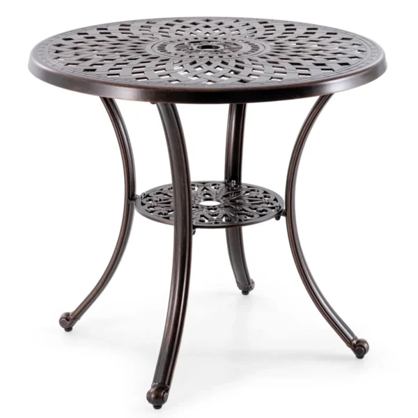 Tuintafel met parasolgat en onderste plank ronde balkontafel van gegoten aluminium weerbestendige terrastafel voor tuin balkon terras 2