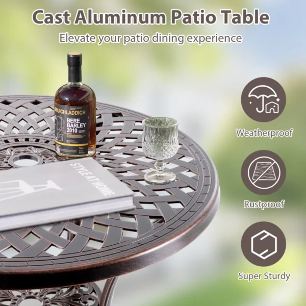 Tuintafel met parasolgat en onderste plank ronde balkontafel van gegoten aluminium weerbestendige terrastafel voor tuin balkon terras 4
