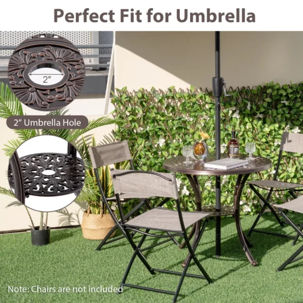 Tuintafel met parasolgat en onderste plank ronde balkontafel van gegoten aluminium weerbestendige terrastafel voor tuin balkon terras 5