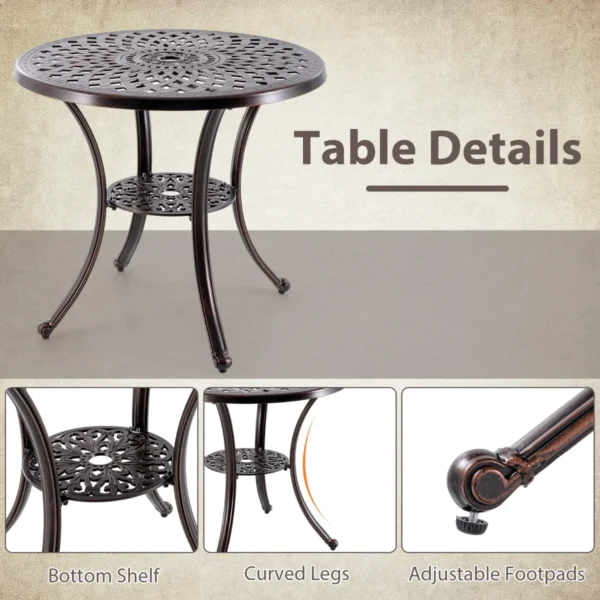 Tuintafel met parasolgat en onderste plank ronde balkontafel van gegoten aluminium weerbestendige terrastafel voor tuin balkon terras 7