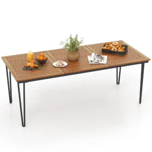 Tuintafel van acaciahout tuin eettafel voor 8 personen rechthoekige terrastafel biertafel met 5 cm parasolgat 200 x 90 x 75 cm 1