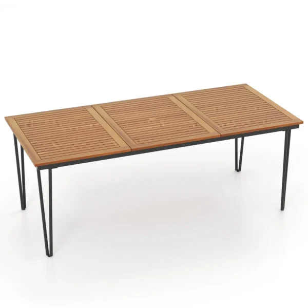 Tuintafel van acaciahout tuin eettafel voor 8 personen rechthoekige terrastafel biertafel met 5 cm parasolgat 200 x 90 x 75 cm 2