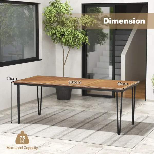 Tuintafel van acaciahout tuin eettafel voor 8 personen rechthoekige terrastafel biertafel met 5 cm parasolgat 200 x 90 x 75 cm 3