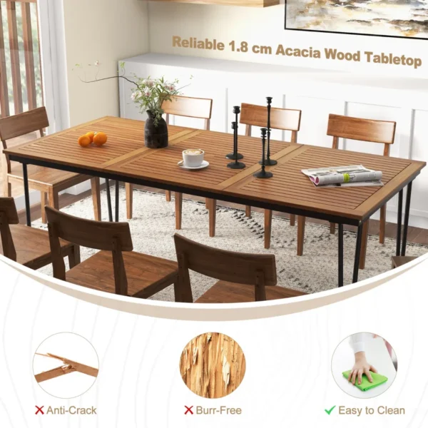 Tuintafel van acaciahout tuin eettafel voor 8 personen rechthoekige terrastafel biertafel met 5 cm parasolgat 200 x 90 x 75 cm 6