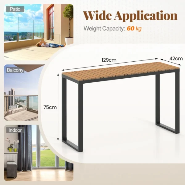 Tuintafel weerbestendig 129 x 42 cm terrastafel met wpc tafelblad en metalen frame rechthoekige balkontafel buiten eettafel 2