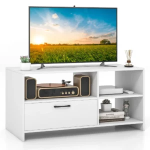 Tv kast lowboard met lade en open vakken televisietafel voor televisies tot 50 inch tv kast tv rek 104,5 x 51,5 x 52 cm wit 1
