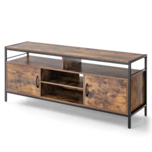 Tv kast lowboard voor televisie tot 65 inch televisietafel met 2 deuren en open vakken vintage bruin 147 x 40 x 62 cm draagvermogen 120kg 1