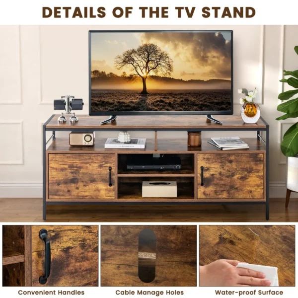 Tv kast lowboard voor televisie tot 65 inch televisietafel met 2 deuren en open vakken vintage bruin 147 x 40 x 62 cm draagvermogen 120kg 7